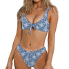 Floral Denim Jeans Pattern Print Front Bow Tie Bikini