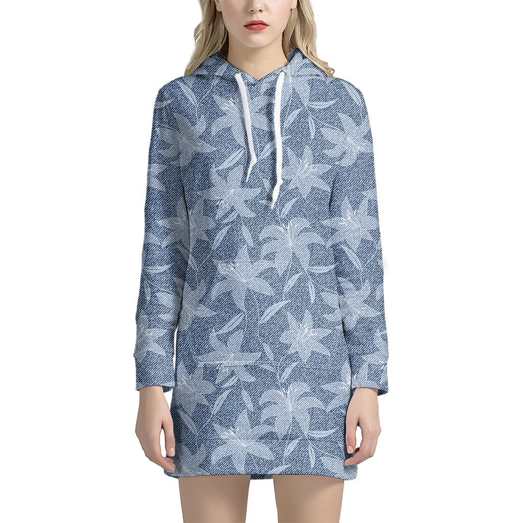 Floral Denim Jeans Pattern Print Hoodie Dress