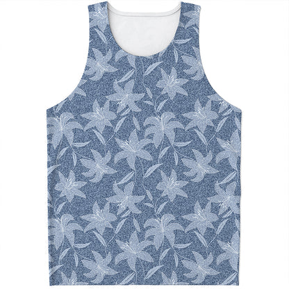 Floral Denim Jeans Pattern Print Men's Tank Top