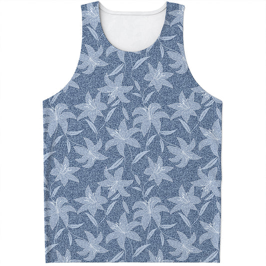 Floral Denim Jeans Pattern Print Men's Tank Top