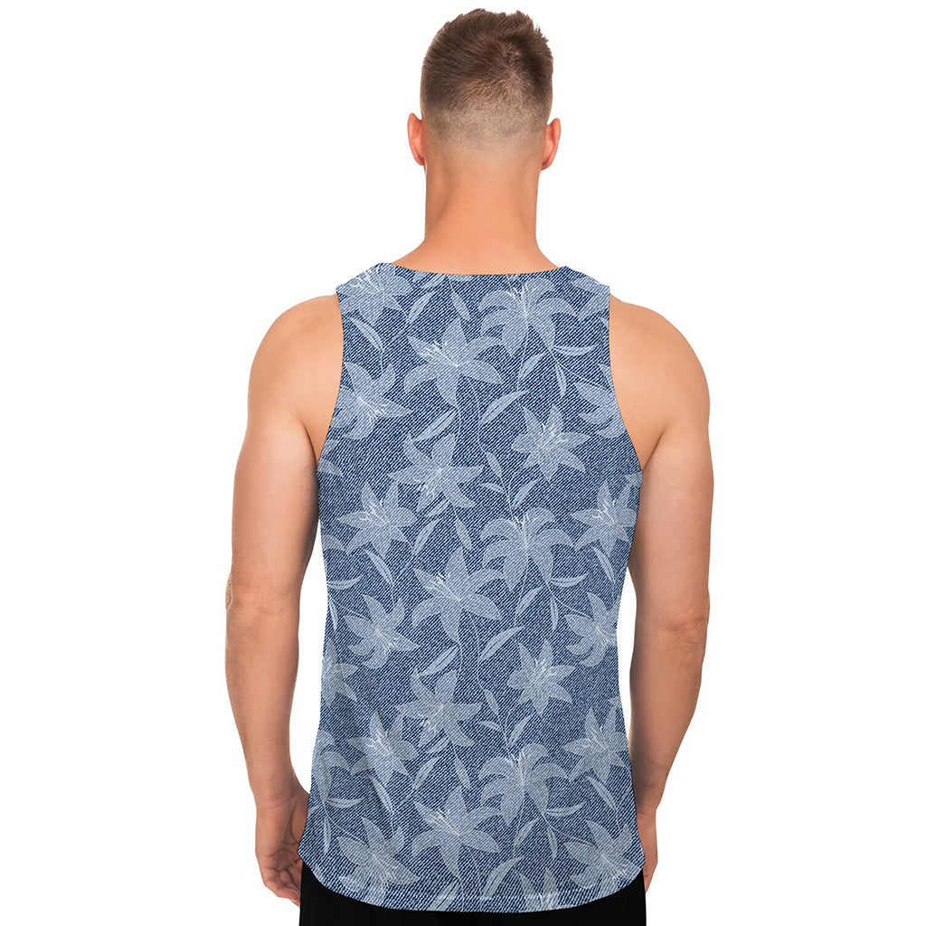 Floral Denim Jeans Pattern Print Men's Tank Top