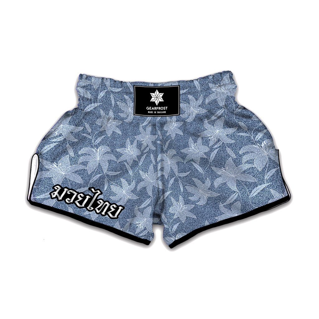 Floral Denim Jeans Pattern Print Muay Thai Boxing Shorts