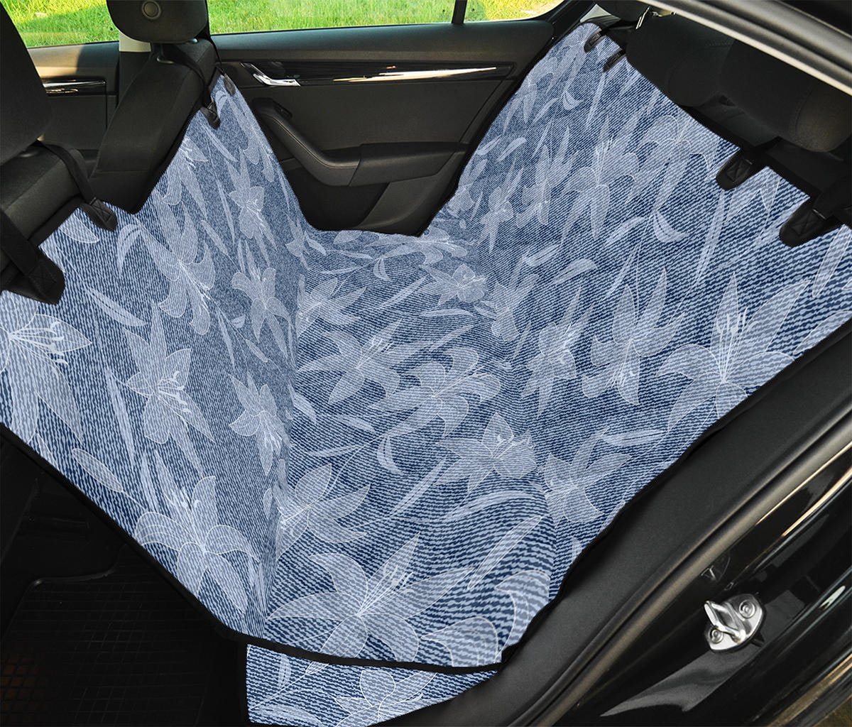 Floral Denim Jeans Pattern Print Pet Car Back Seat Cover