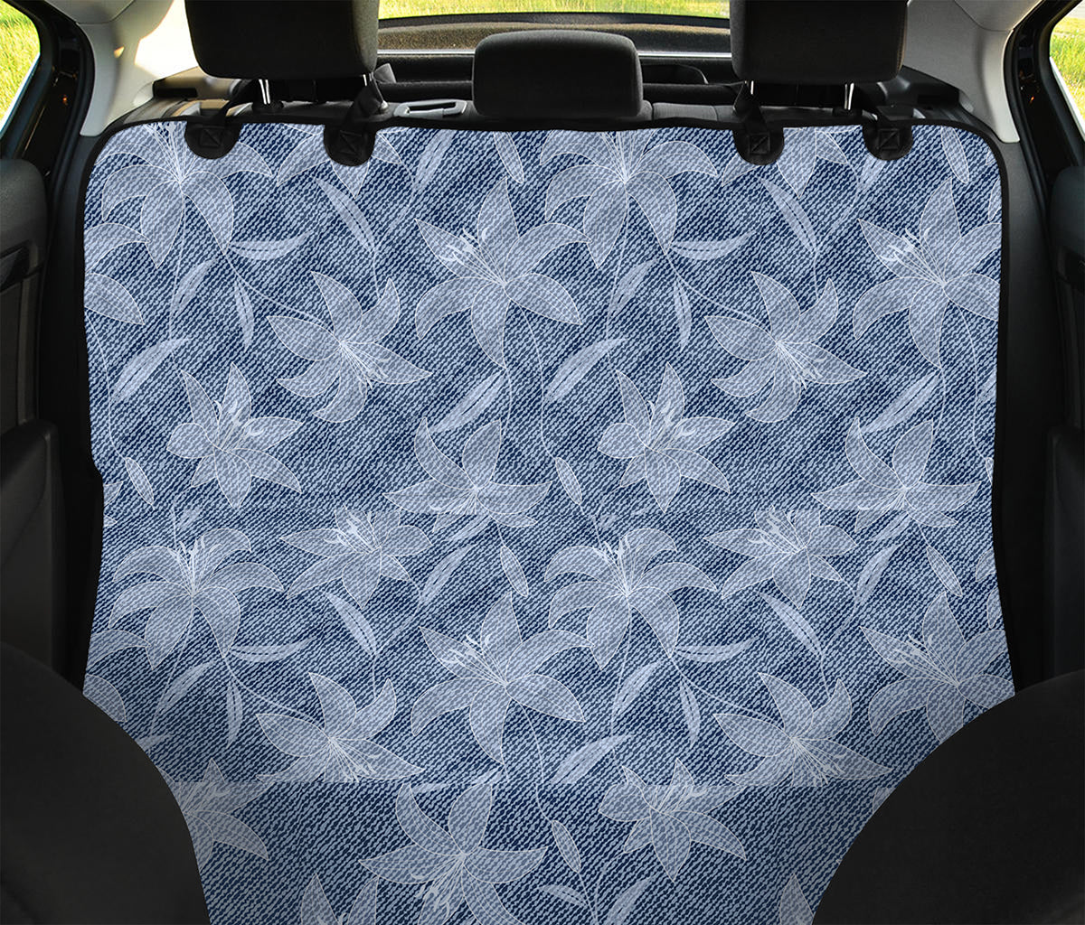 Floral Denim Jeans Pattern Print Pet Car Back Seat Cover