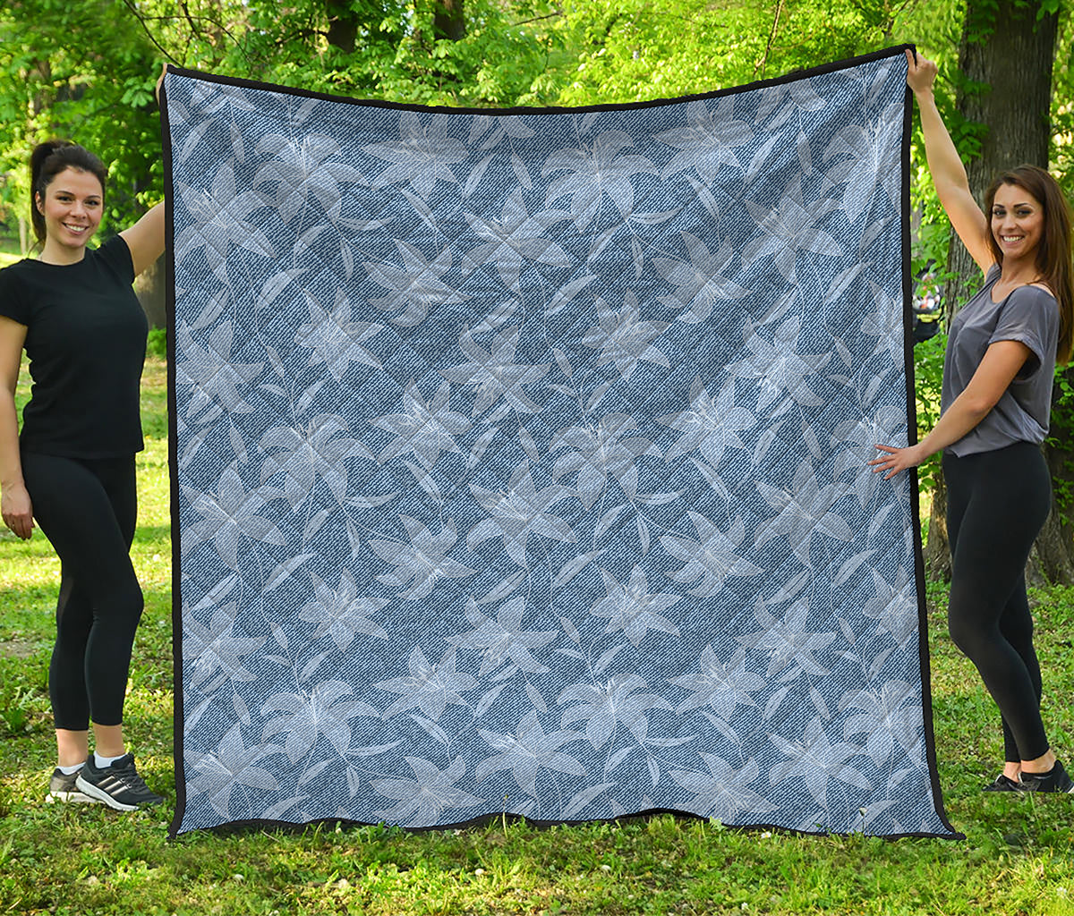 Floral Denim Jeans Pattern Print Quilt