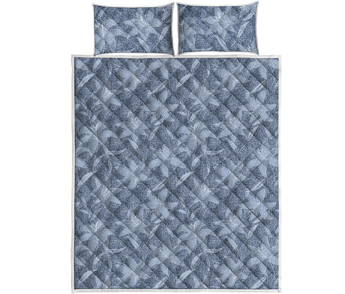 Floral Denim Jeans Pattern Print Quilt Bed Set