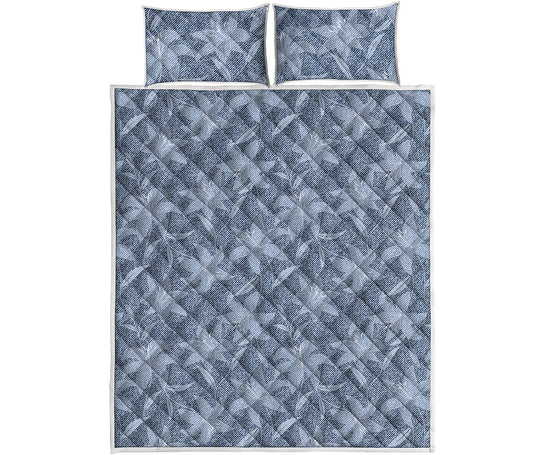 Floral Denim Jeans Pattern Print Quilt Bed Set