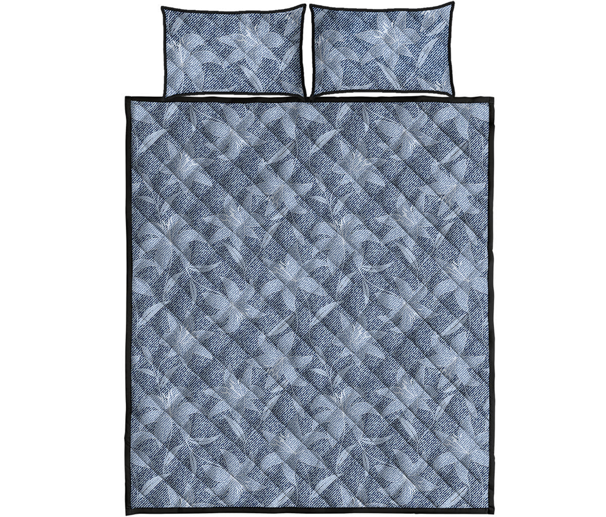 Floral Denim Jeans Pattern Print Quilt Bed Set