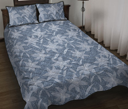 Floral Denim Jeans Pattern Print Quilt Bed Set