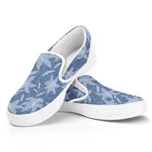 Floral Denim Jeans Pattern Print White Slip On Shoes