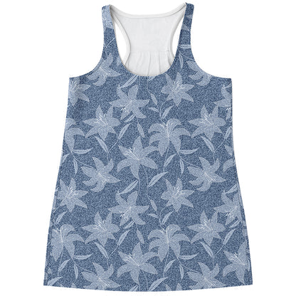 Floral Denim Jeans Pattern Print Women's Racerback Tank Top