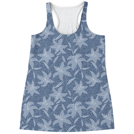 Floral Denim Jeans Pattern Print Women's Racerback Tank Top