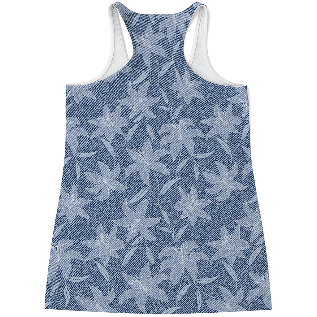 Floral Denim Jeans Pattern Print Women's Racerback Tank Top