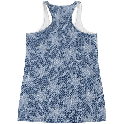 Floral Denim Jeans Pattern Print Women's Racerback Tank Top