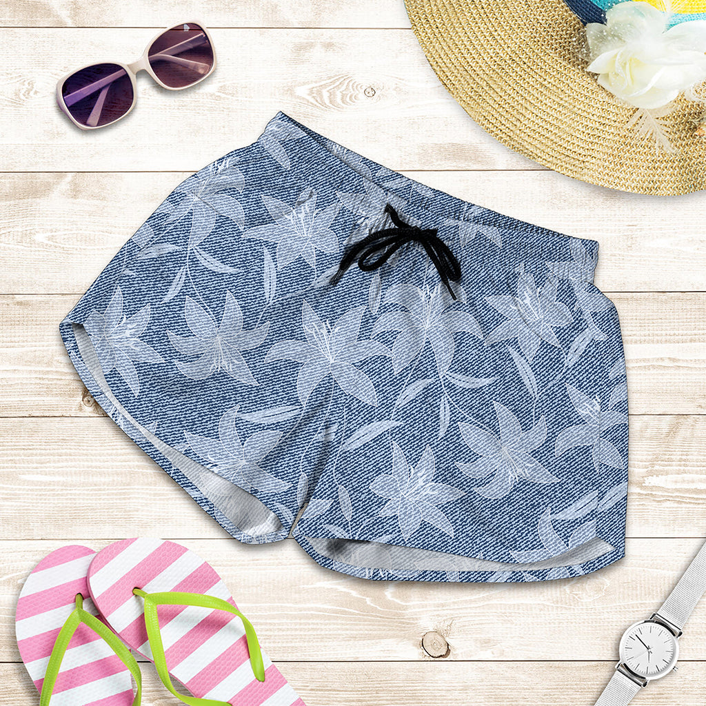 Floral Denim Jeans Pattern Print Women's Shorts