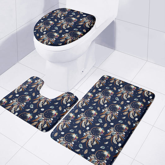 Floral Dream Catcher Pattern Print 3 Piece Bath Mat Set