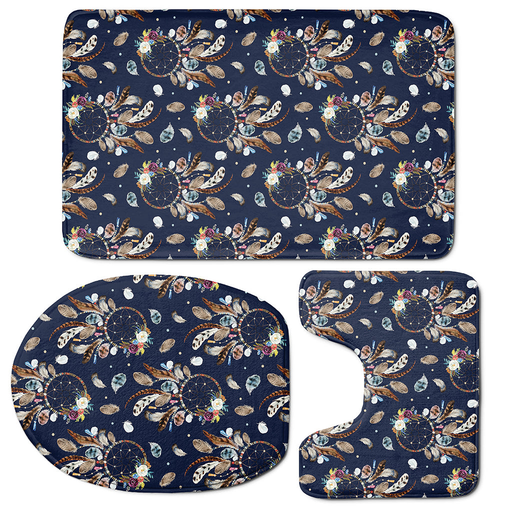 Floral Dream Catcher Pattern Print 3 Piece Bath Mat Set