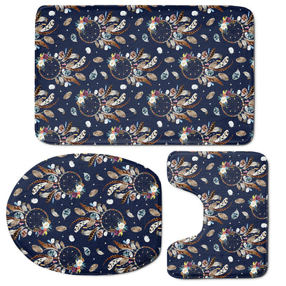 Floral Dream Catcher Pattern Print 3 Piece Bath Mat Set