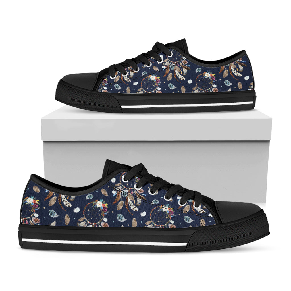 Floral Dream Catcher Pattern Print Black Low Top Shoes