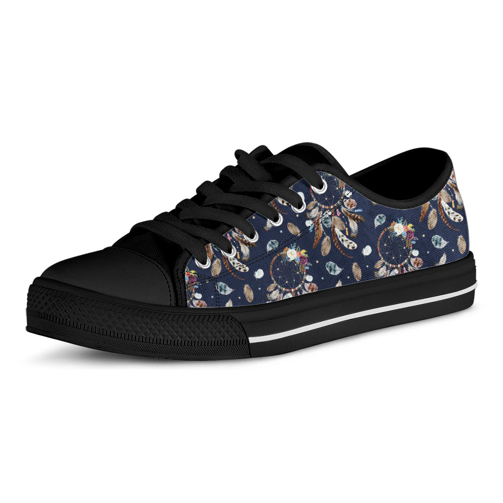 Floral Dream Catcher Pattern Print Black Low Top Shoes