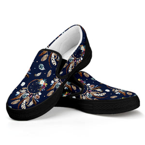 Floral Dream Catcher Pattern Print Black Slip On Shoes