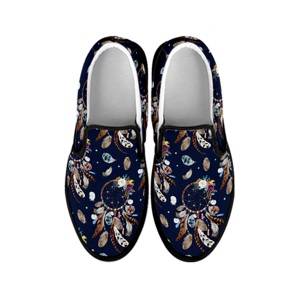 Floral Dream Catcher Pattern Print Black Slip On Shoes