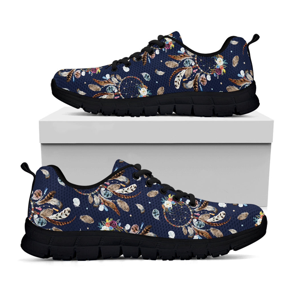 Floral Dream Catcher Pattern Print Black Sneakers