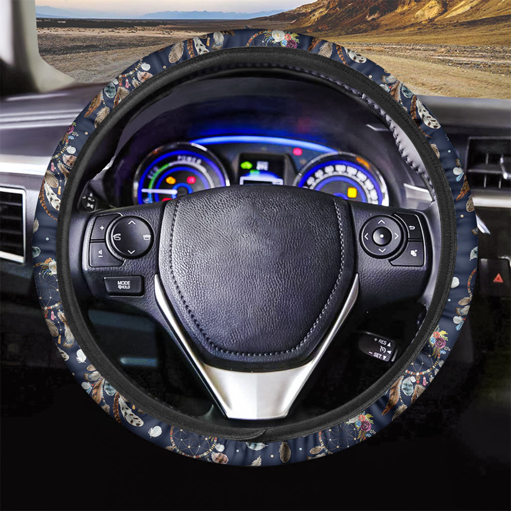 Floral Dream Catcher Pattern Print Car Steering Wheel Cover