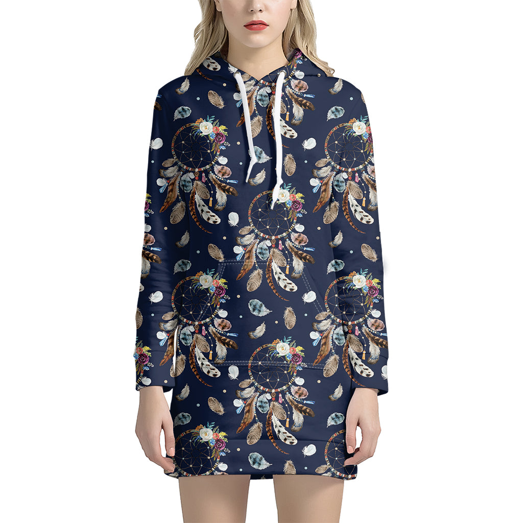 Floral Dream Catcher Pattern Print Hoodie Dress