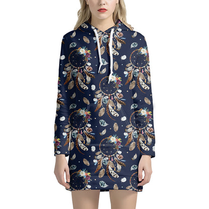 Floral Dream Catcher Pattern Print Hoodie Dress
