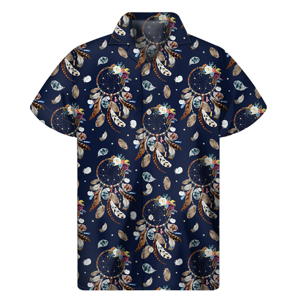 Floral Dream Catcher Pattern Print Men's Short Sleeve Shirt