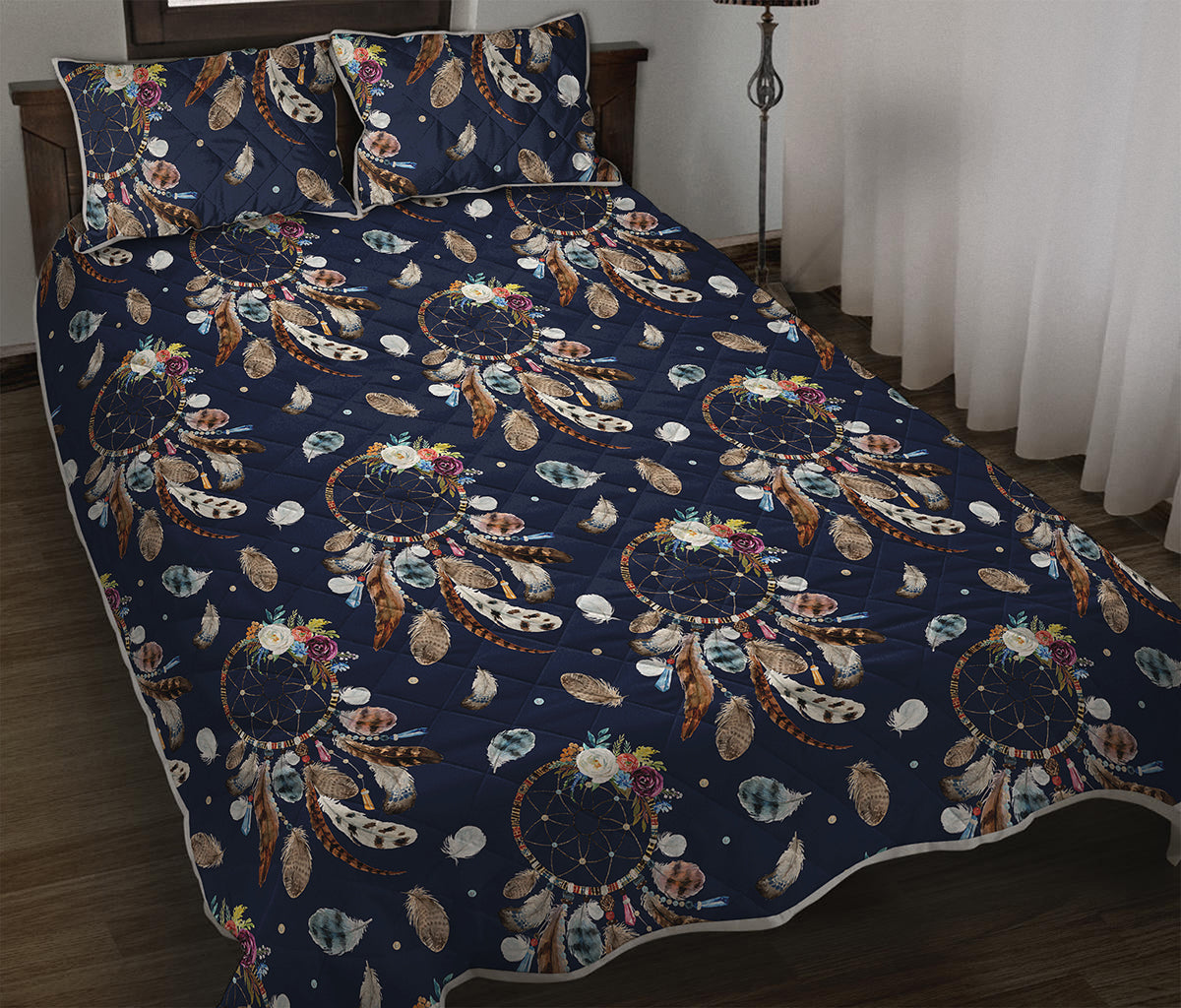 Floral Dream Catcher Pattern Print Quilt Bed Set