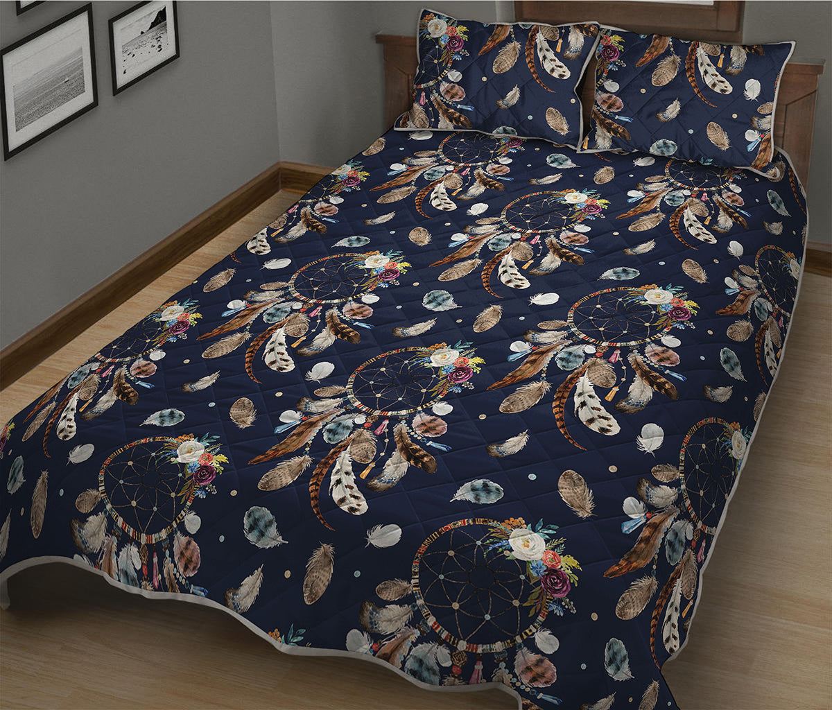 Floral Dream Catcher Pattern Print Quilt Bed Set