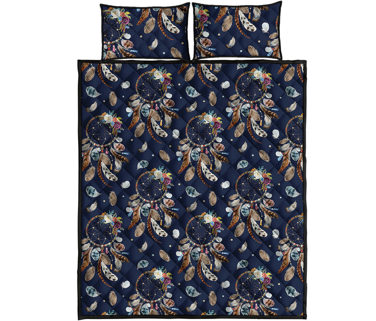 Floral Dream Catcher Pattern Print Quilt Bed Set