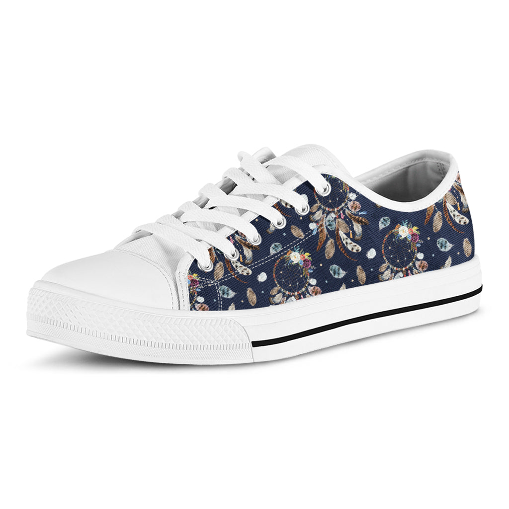 Floral Dream Catcher Pattern Print White Low Top Shoes