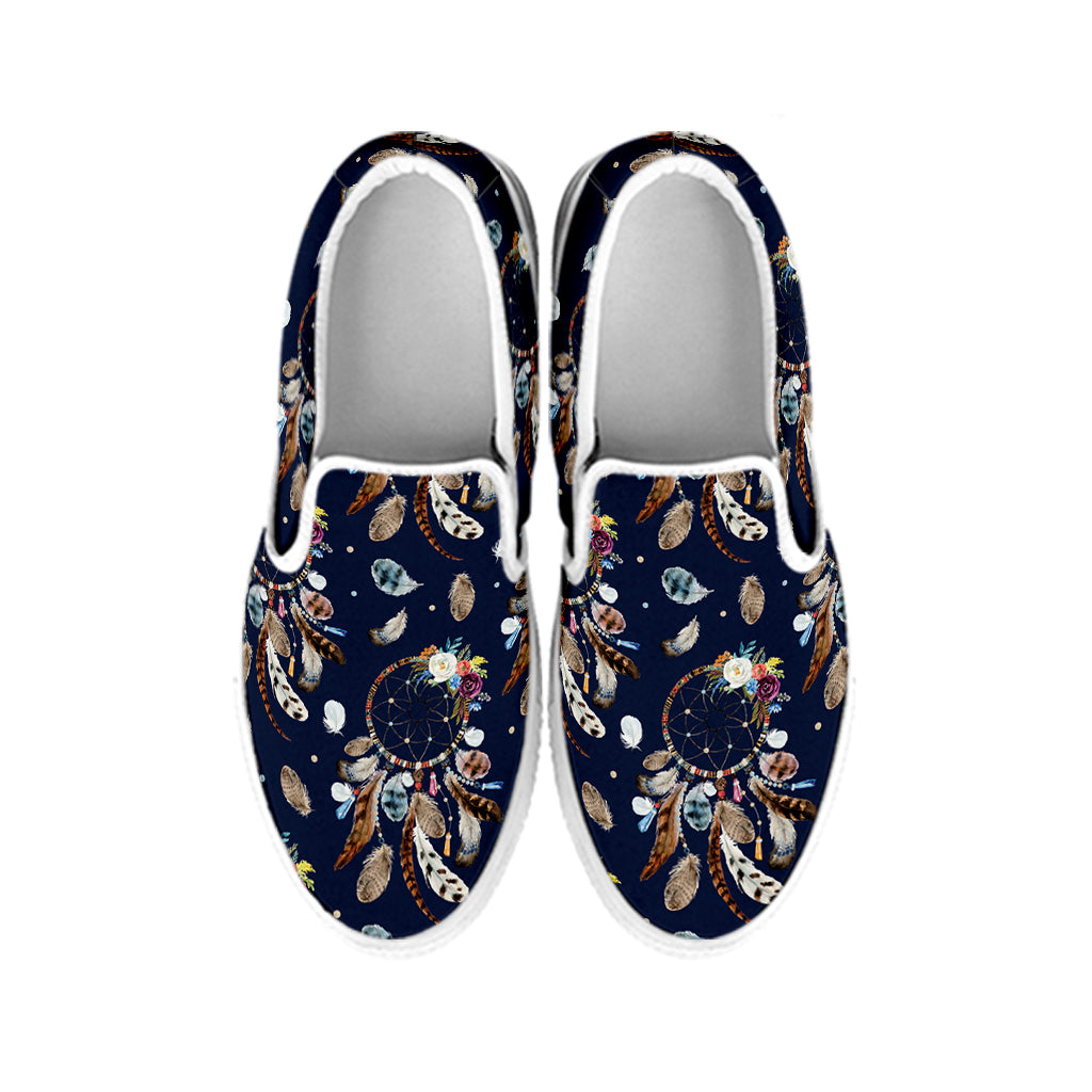 Floral Dream Catcher Pattern Print White Slip On Shoes