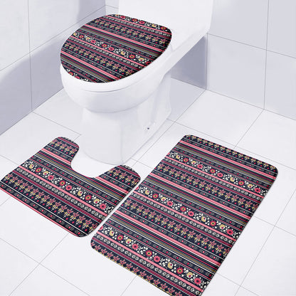 Floral Ethnic Pattern Print 3 Piece Bath Mat Set