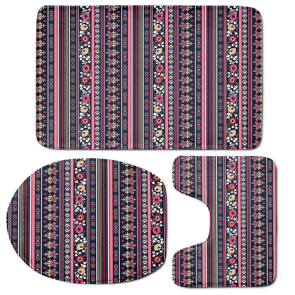 Floral Ethnic Pattern Print 3 Piece Bath Mat Set