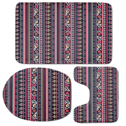 Floral Ethnic Pattern Print 3 Piece Bath Mat Set