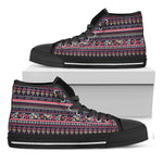 Floral Ethnic Pattern Print Black High Top Shoes