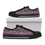 Floral Ethnic Pattern Print Black Low Top Shoes