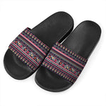 Floral Ethnic Pattern Print Black Slide Sandals