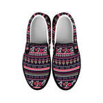 Floral Ethnic Pattern Print Black Slip On Shoes