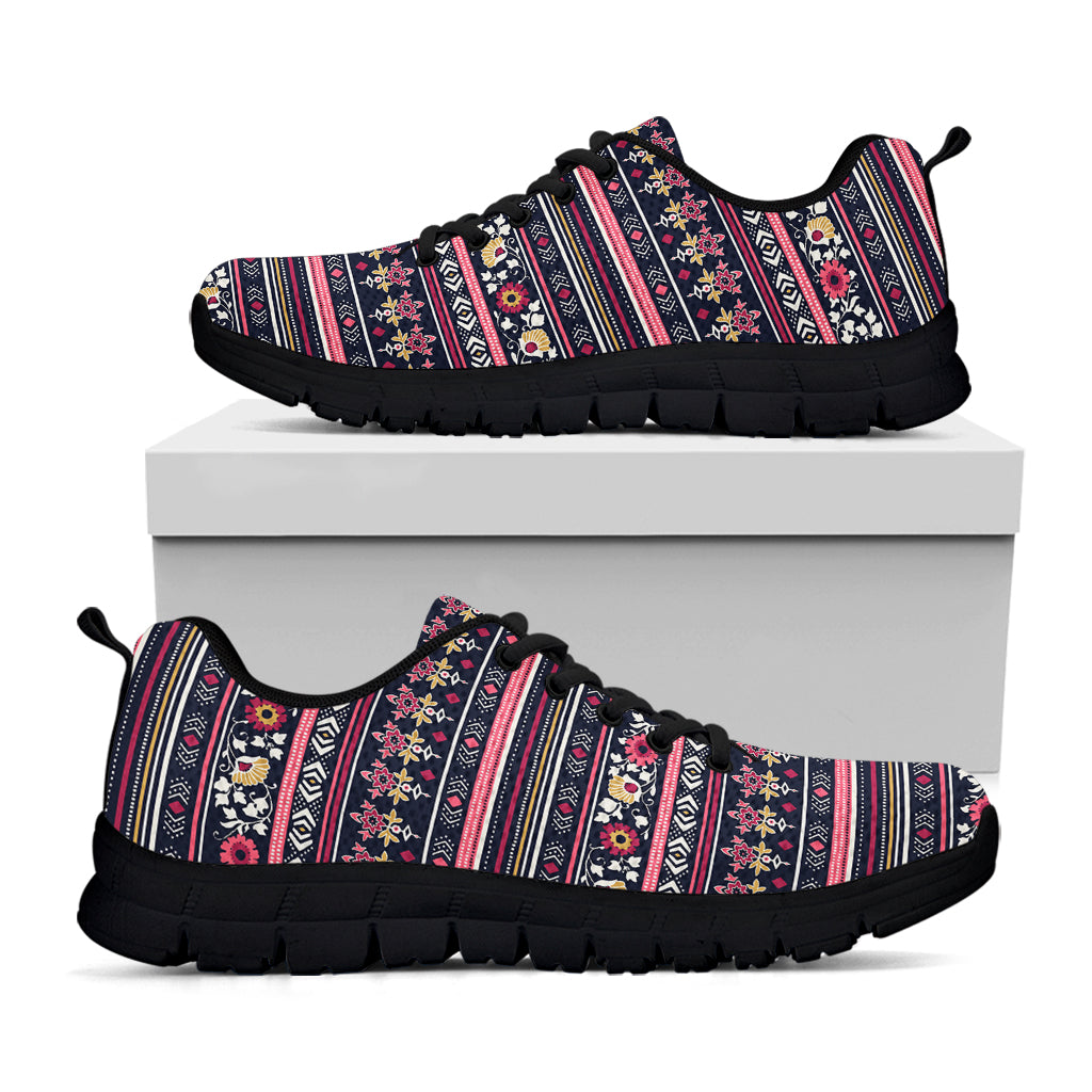Floral Ethnic Pattern Print Black Sneakers
