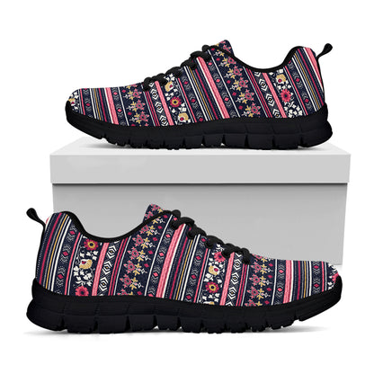 Floral Ethnic Pattern Print Black Sneakers