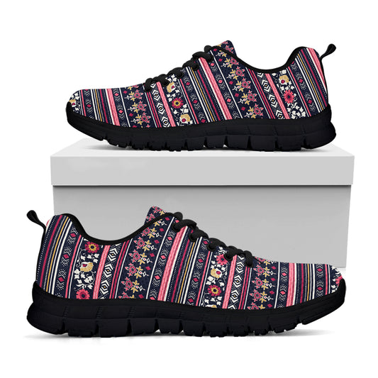 Floral Ethnic Pattern Print Black Sneakers