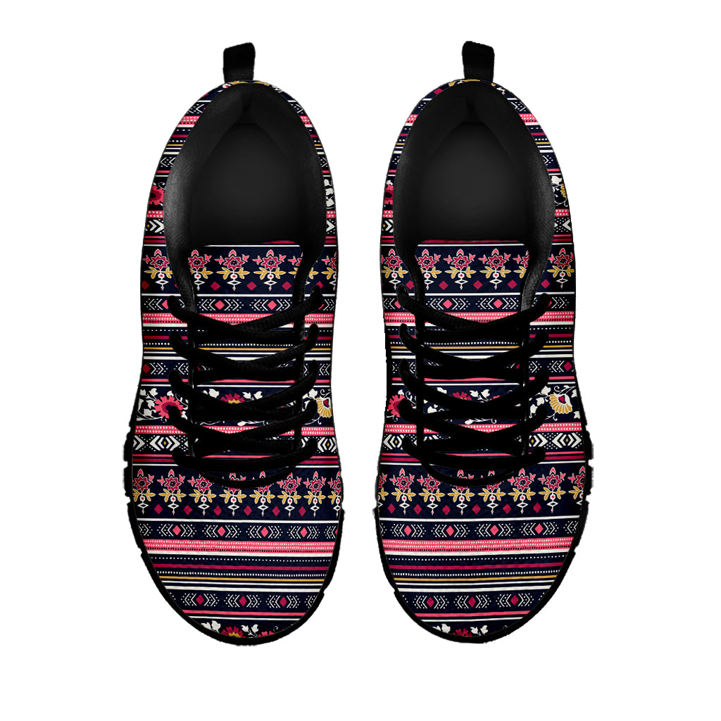 Floral Ethnic Pattern Print Black Sneakers
