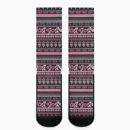 Floral Ethnic Pattern Print Crew Socks