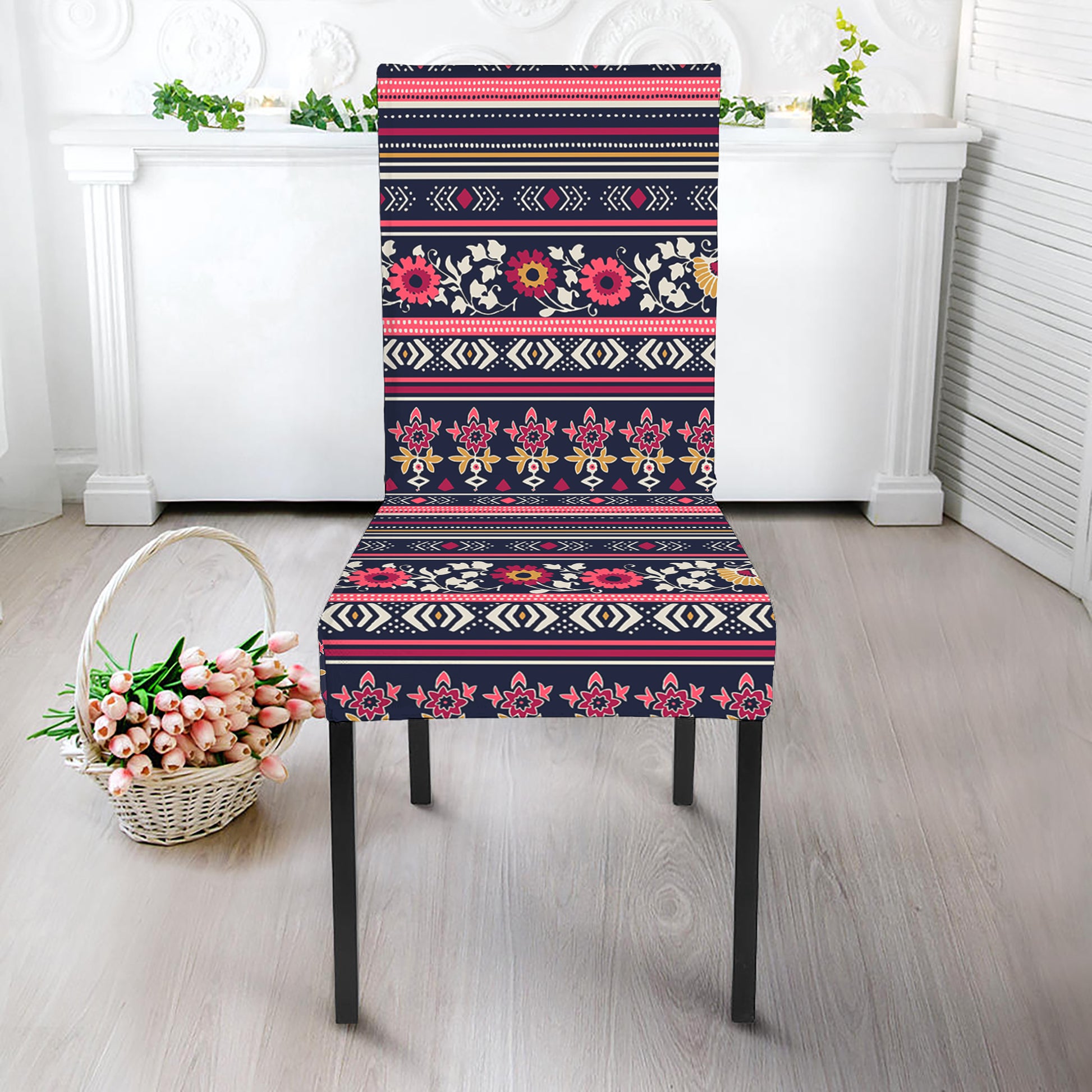 Floral Ethnic Pattern Print Dining Chair Slipcover