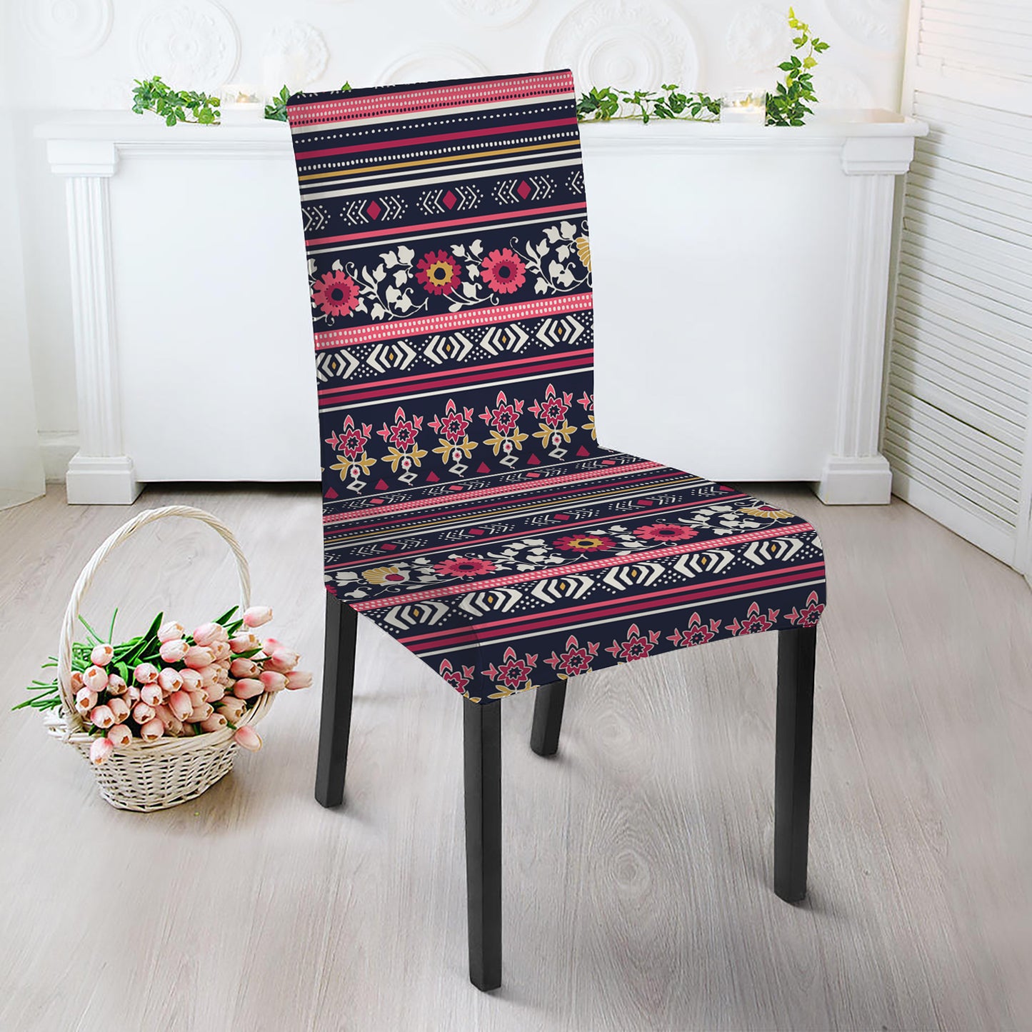 Floral Ethnic Pattern Print Dining Chair Slipcover